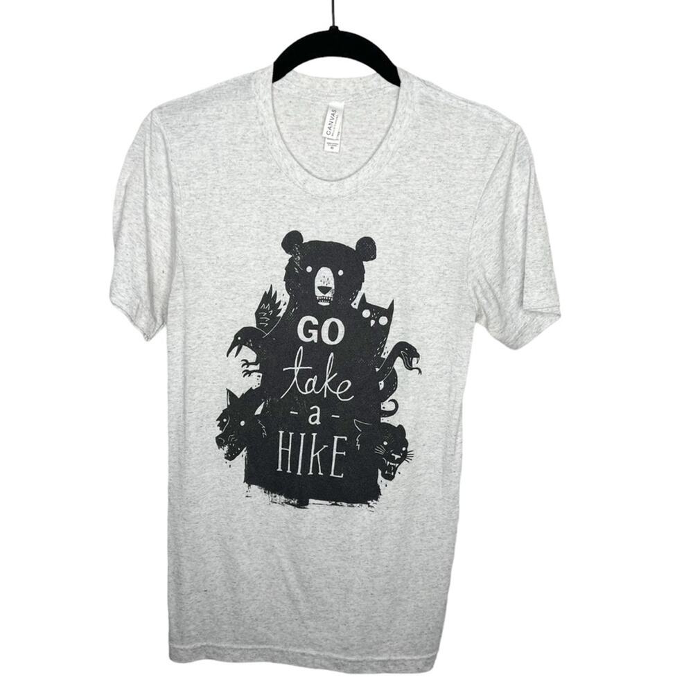 CANVAS / off white gray Go Take a Hike bear animal short sleeve tee / XS
